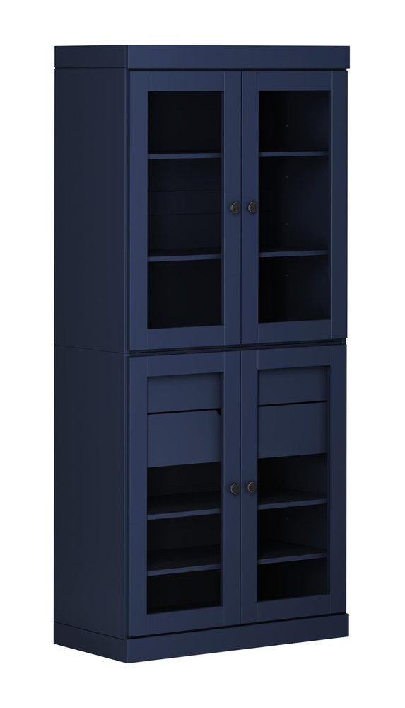 72" Navy Blue Solid Wood Four Door Two Drawer Pantry Or Storage Closet on a white background