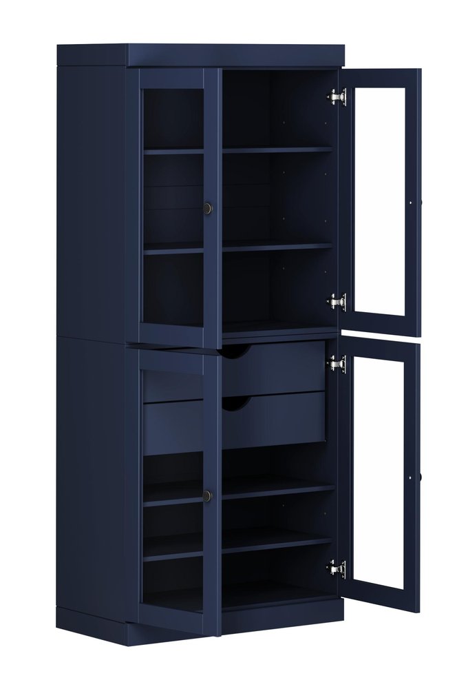 72" Navy Blue Solid Wood Four Door Two Drawer Pantry Or Storage Closet