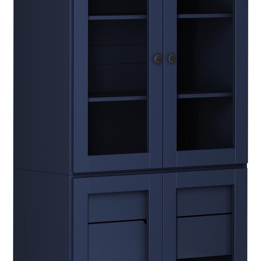 72" Navy Blue Solid Wood Four Door Two Drawer Pantry Or Storage Closet