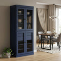 72" Navy Blue Solid Wood Four Door Two Drawer Pantry Or Storage Closet