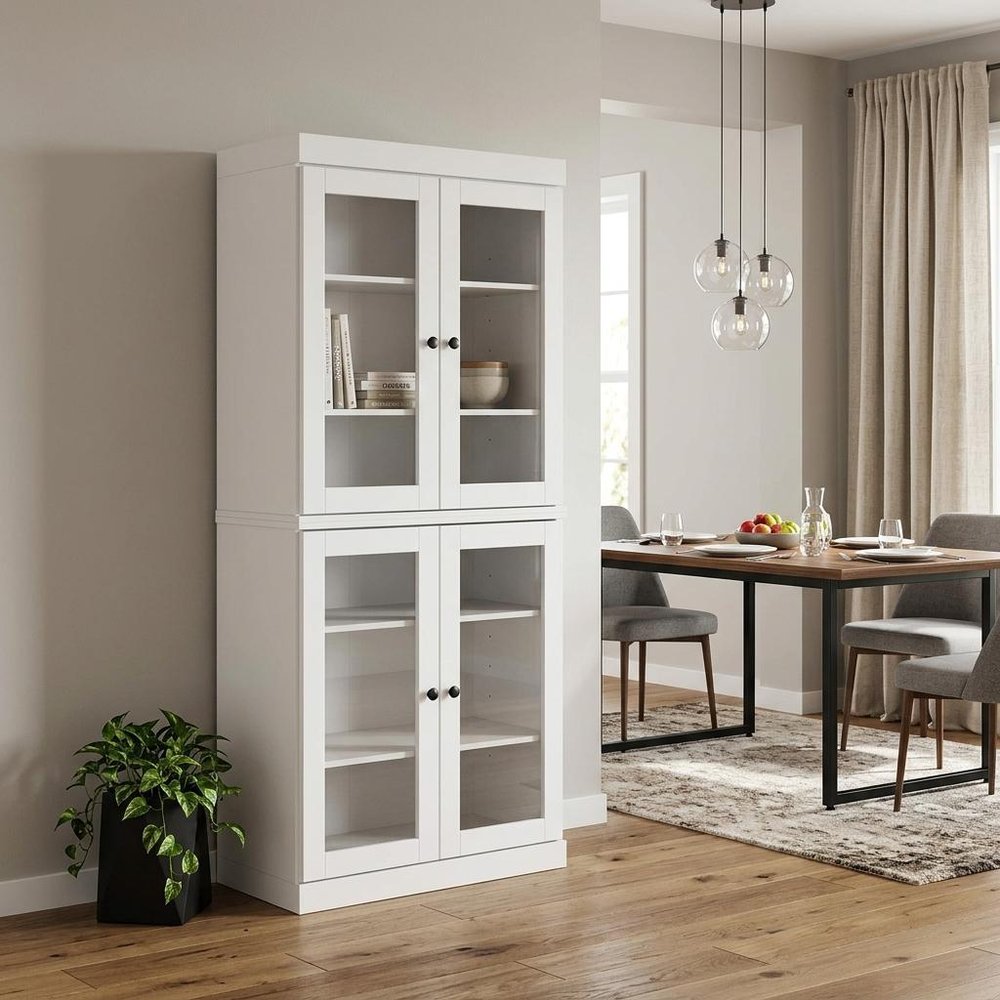 72" White Solid Wood Four Door Pantry Or Storage Closet