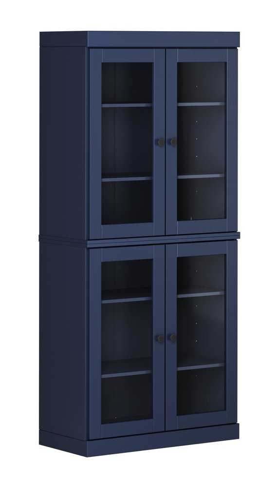 72" Navy Blue Solid Wood Four Door Pantry Or Storage Closet
