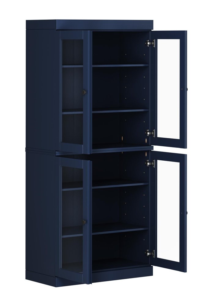72" Navy Blue Solid Wood Four Door Pantry Or Storage Closet