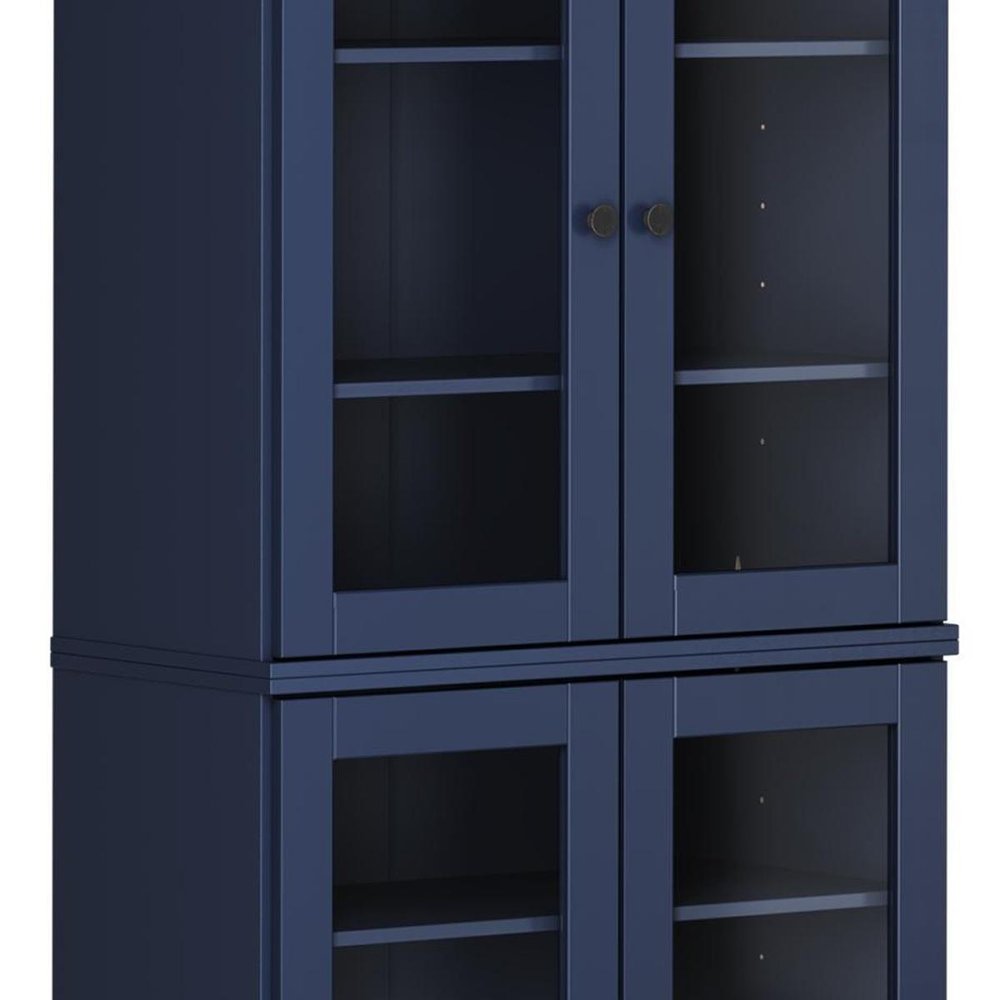 72" Navy Blue Solid Wood Four Door Pantry Or Storage Closet