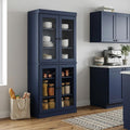 72" Navy Blue Solid Wood Four Door Pantry Or Storage Closet