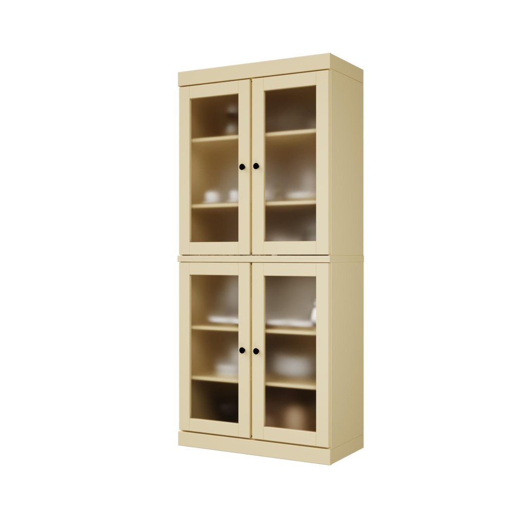 72" Yellow Solid Wood Four Door Pantry Or Storage Closet