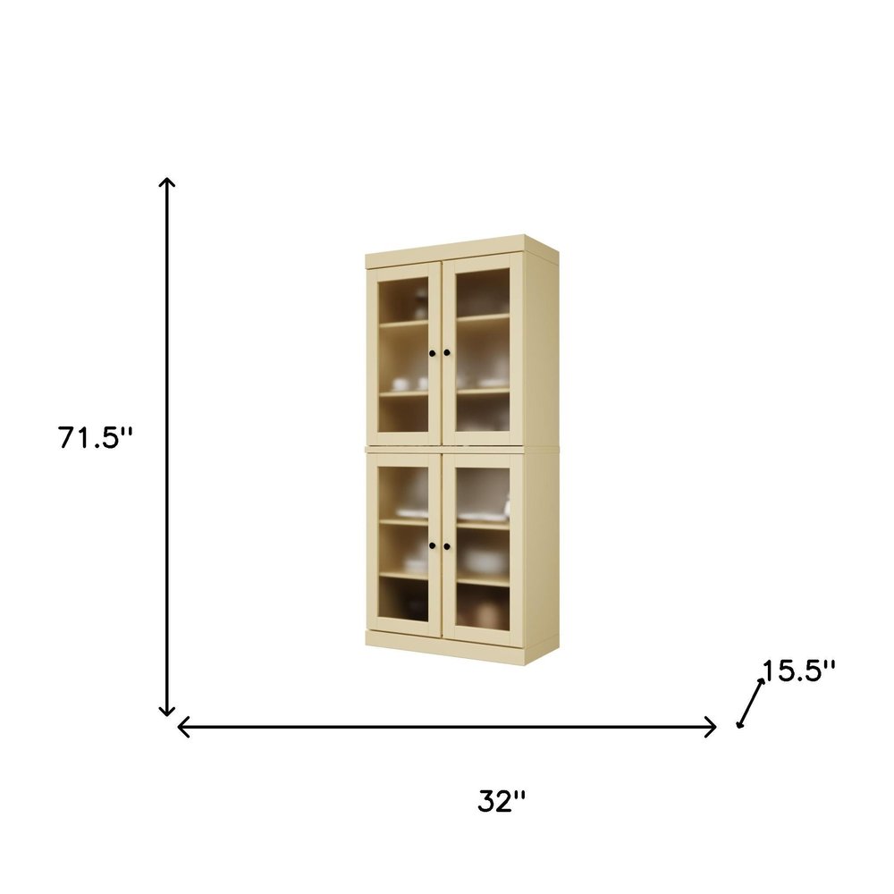 72" Yellow Solid Wood Four Door Pantry Or Storage Closet on a white background
