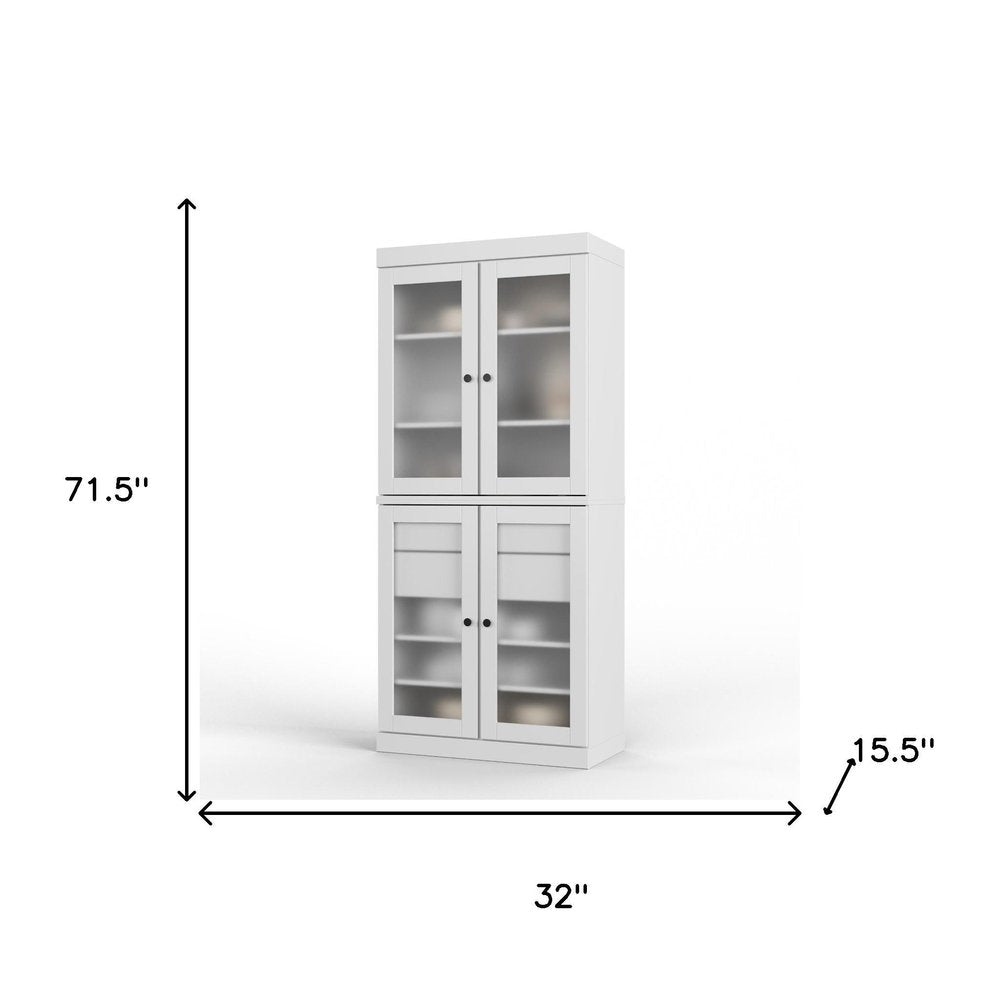 72" White Solid Wood Four Door Two Drawer Pantry Or Storage Closet - SKU 752855