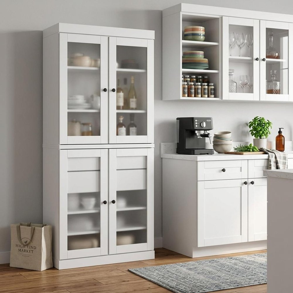 72" White Solid Wood Four Door Two Drawer Pantry Or Storage Closet - SKU 752855