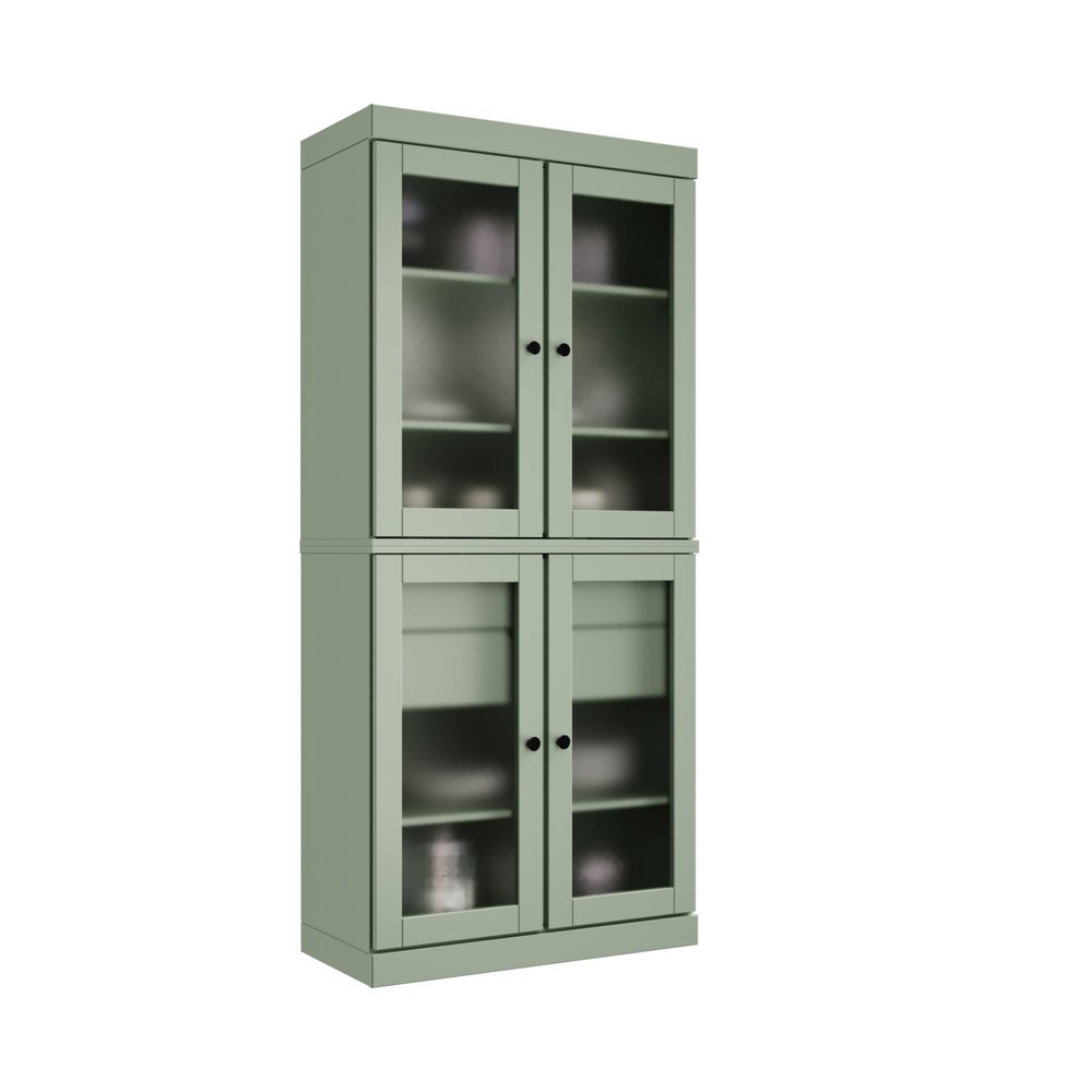 72" Sage Solid Wood Four Door Two Drawer Pantry Or Storage Closet