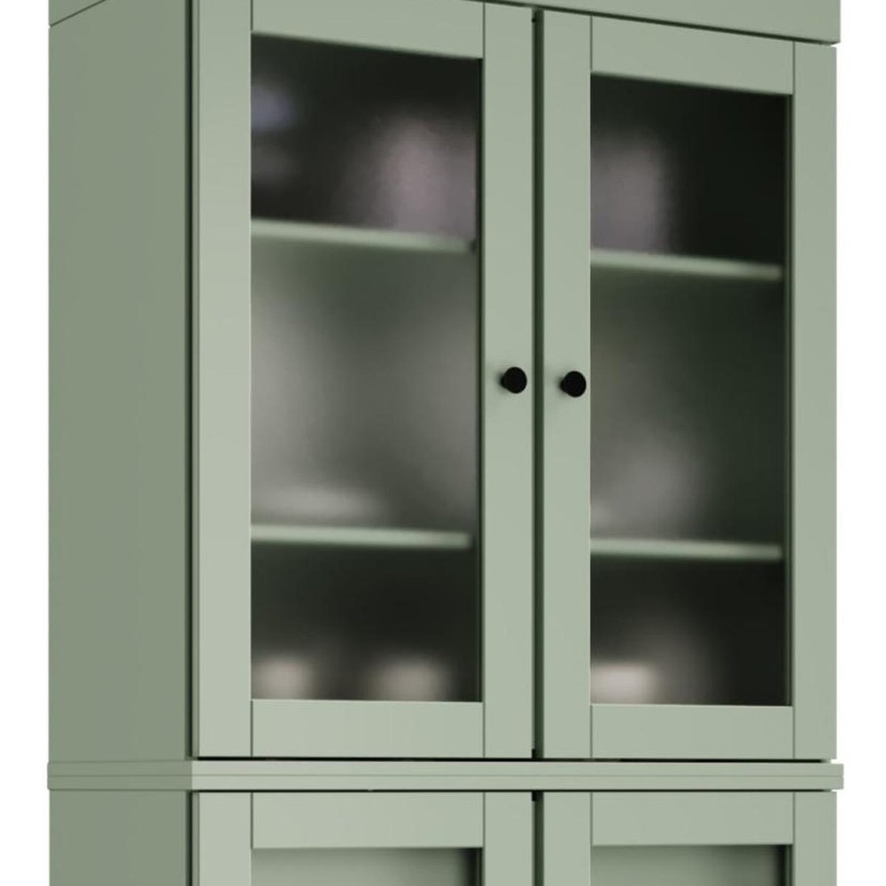 72" Sage Solid Wood Four Door Two Drawer Pantry Or Storage Closet close-up detail