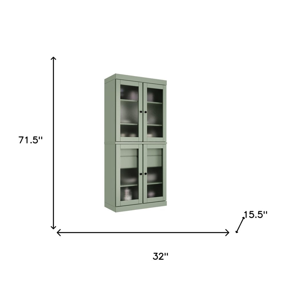 72" Sage Solid Wood Four Door Two Drawer Pantry Or Storage Closet
