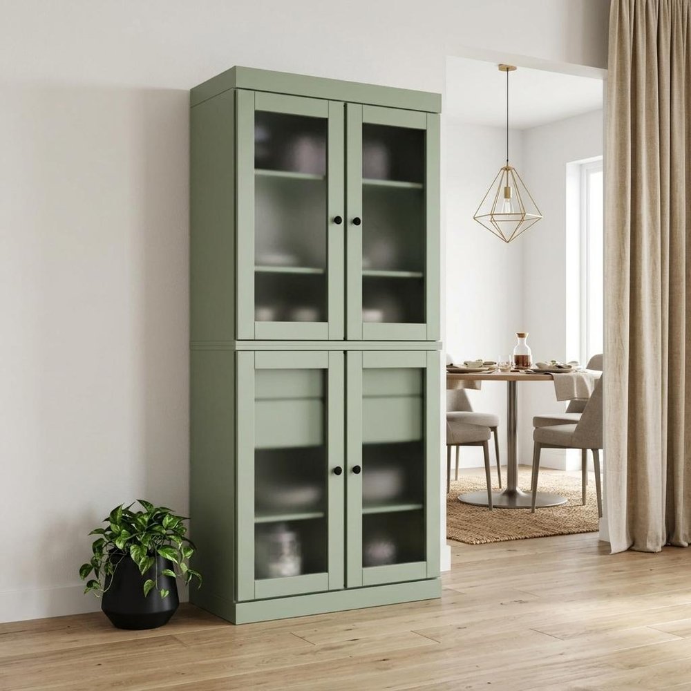 72" Sage Solid Wood Four Door Two Drawer Pantry Or Storage Closet