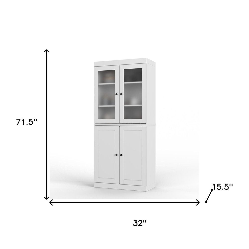 72" White Solid Wood Four Door Pantry Or Storage Closet