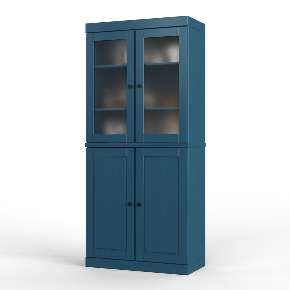 72" Teal Blue Solid Wood Four Door Pantry Or Storage Closet
