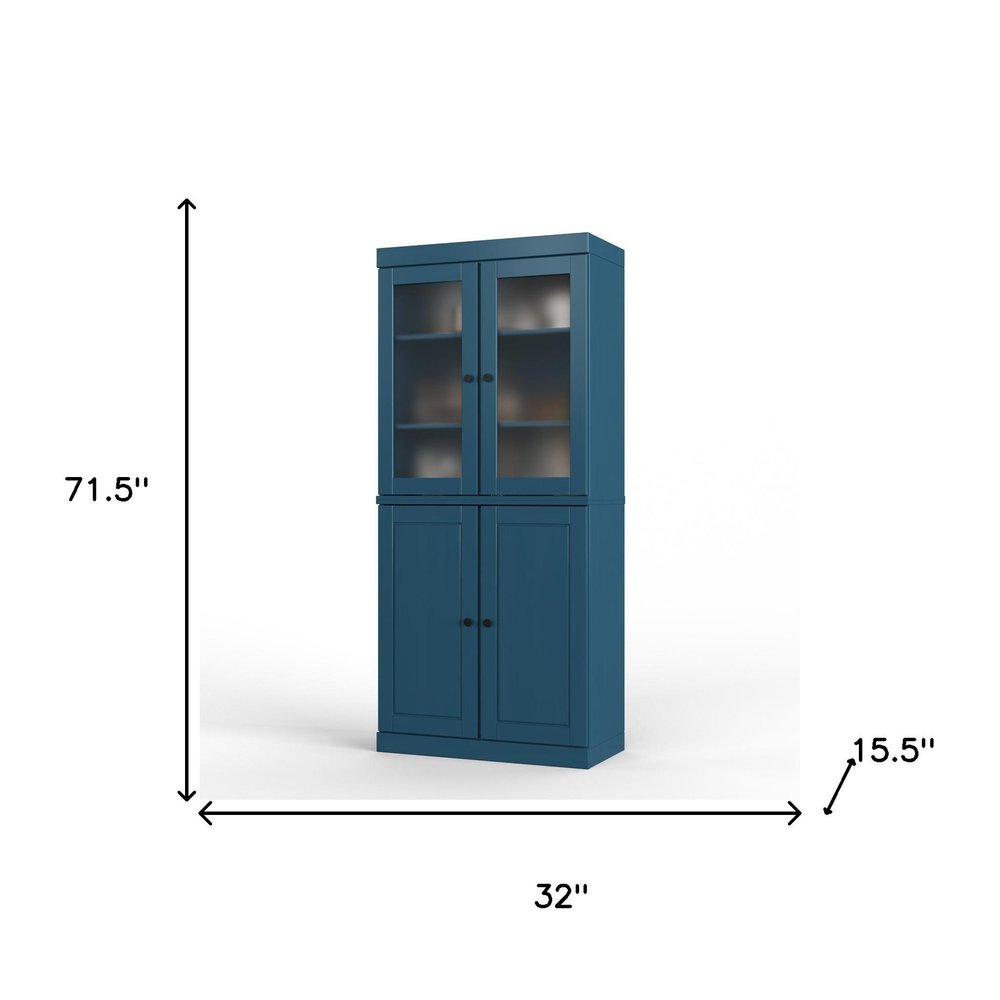 72" Teal Blue Solid Wood Four Door Pantry Or Storage Closet