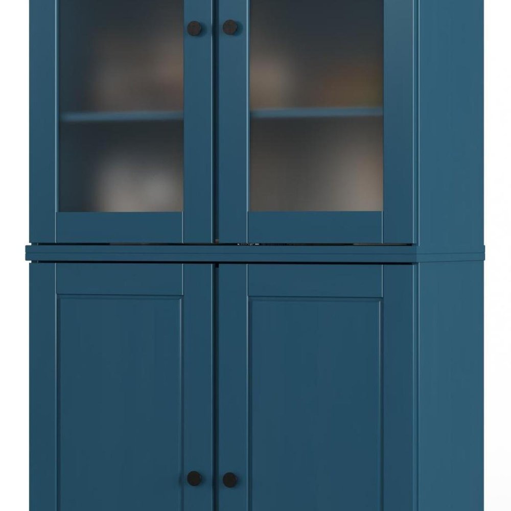 72" Teal Blue Solid Wood Four Door Pantry Or Storage Closet