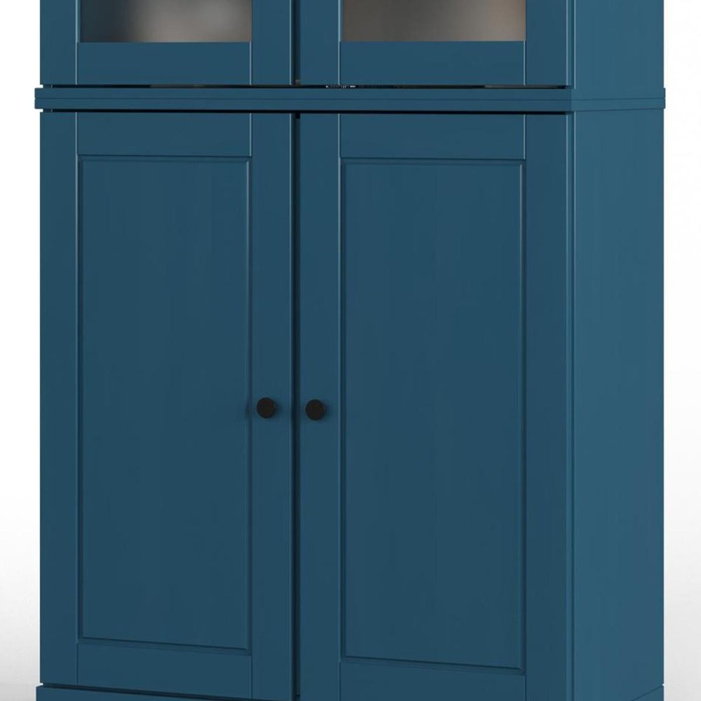 72" Teal Blue Solid Wood Four Door Pantry Or Storage Closet