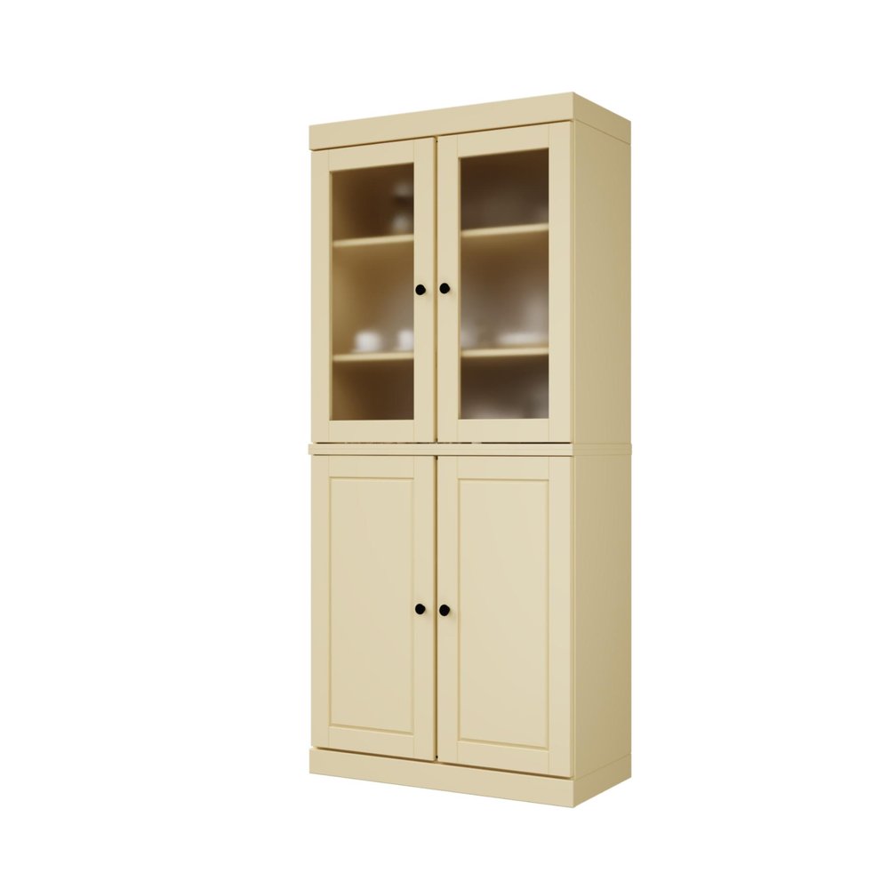 72" Yellow Solid Wood Four Door Pantry Or Storage Closet