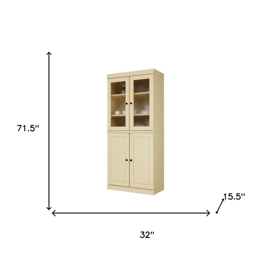 72" Yellow Solid Wood Four Door Pantry Or Storage Closet