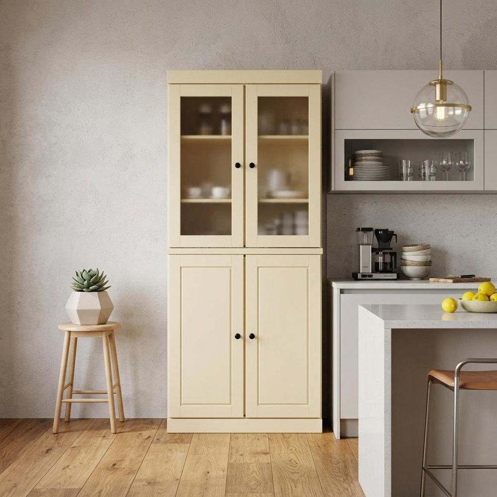 72" Yellow Solid Wood Four Door Pantry Or Storage Closet