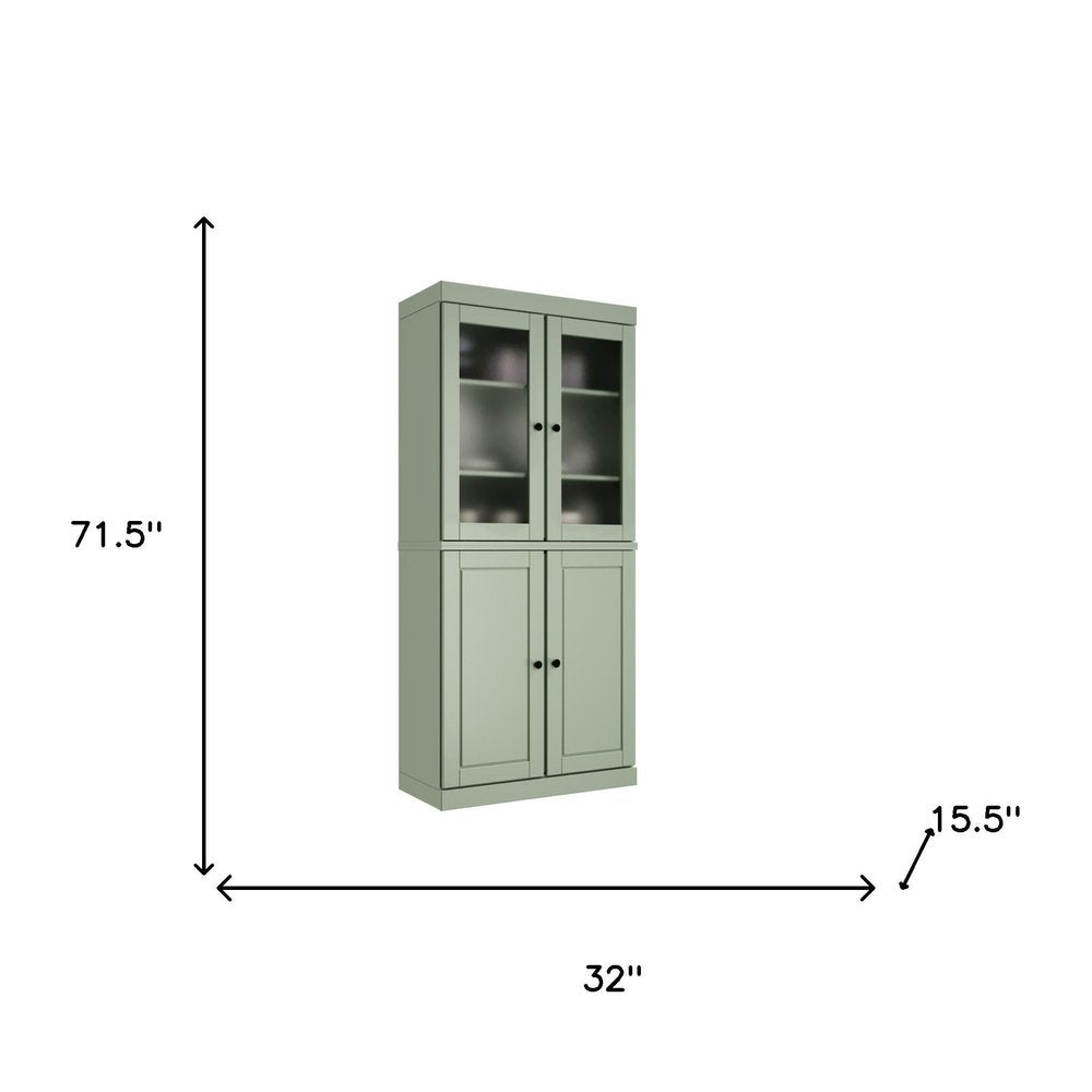 72" Sage Solid Wood Four Door Pantry Or Storage Closet