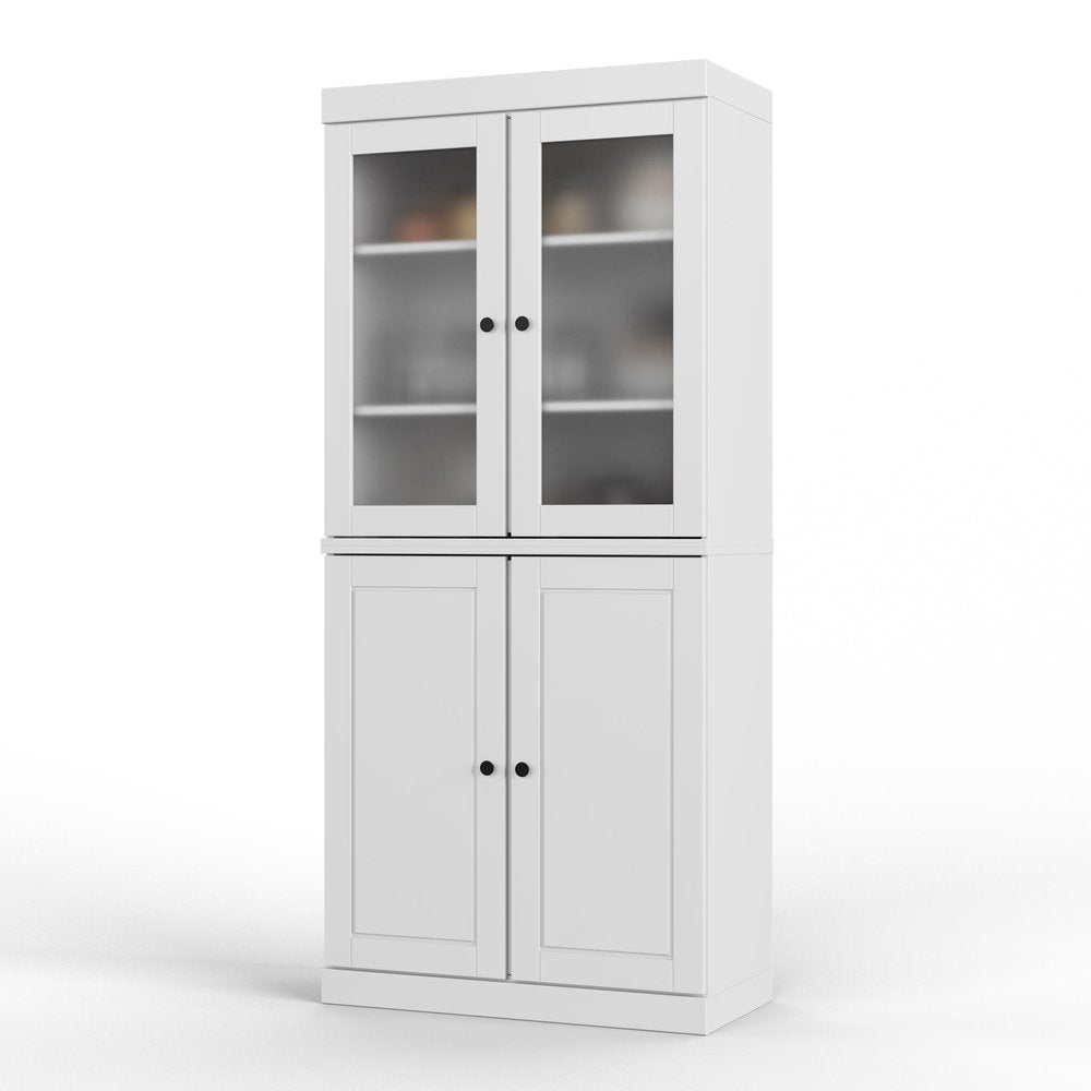 72" White Solid Wood Four Door Two Drawer Pantry Or Storage Closet