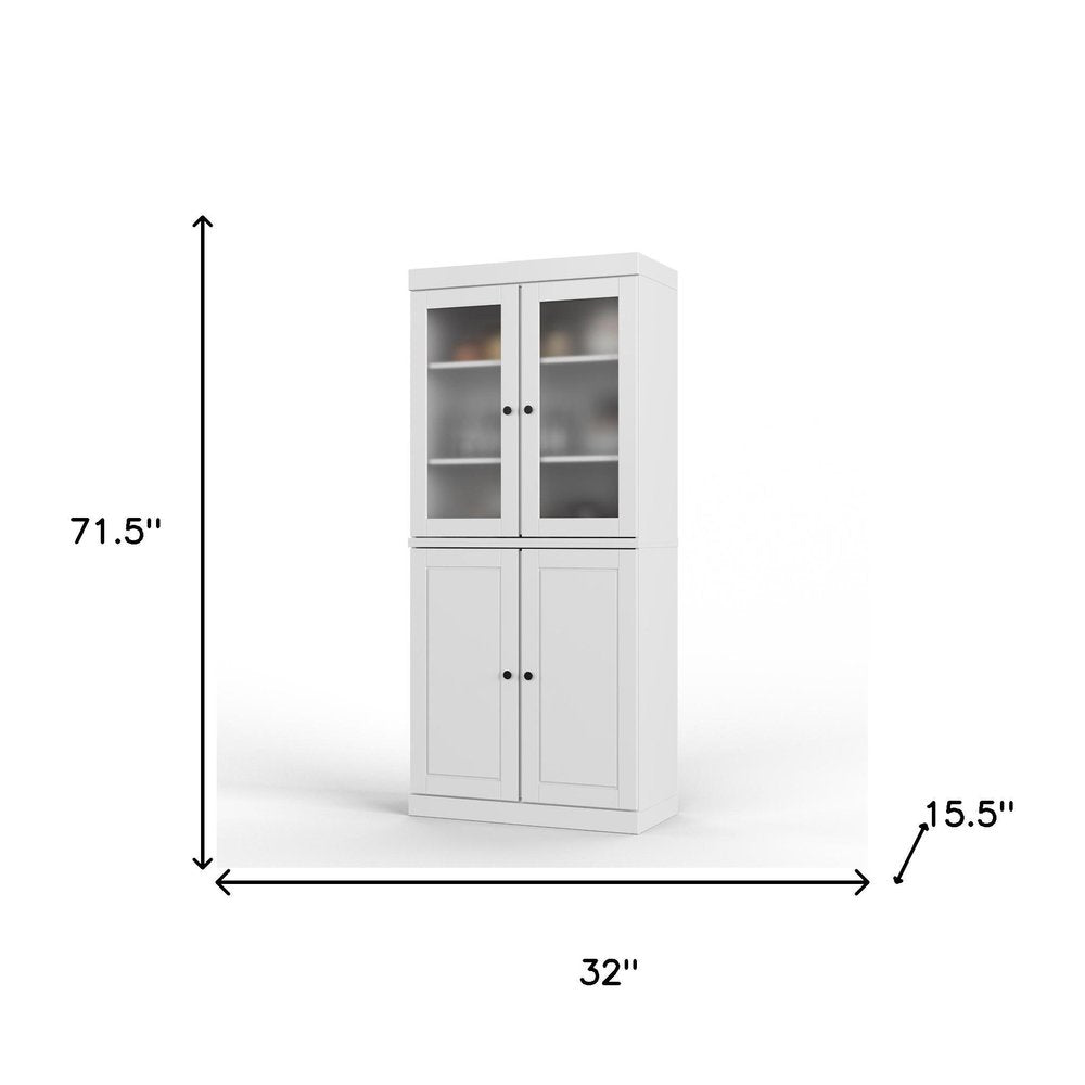 72" White Solid Wood Four Door Two Drawer Pantry Or Storage Closet