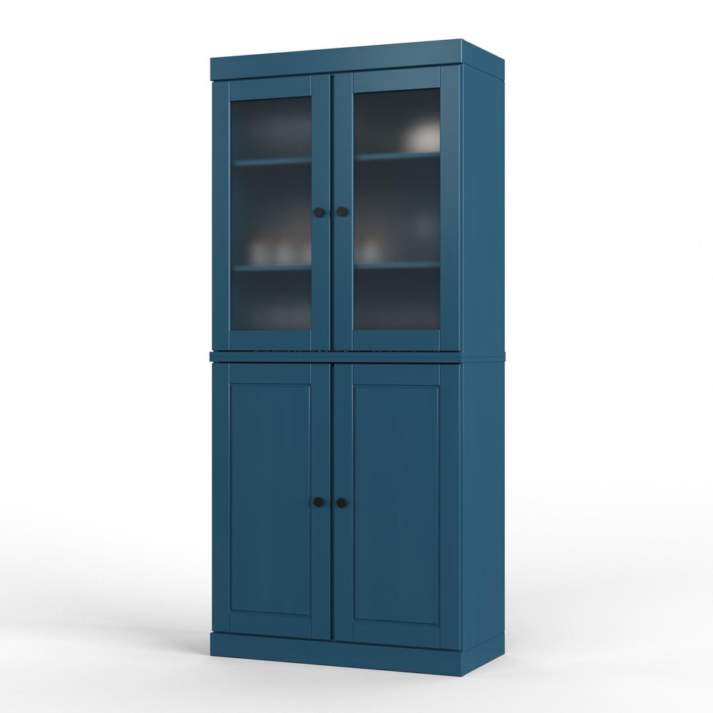 72" Teal Blue Solid Wood Four Door Two Drawer Pantry Or Storage Closet