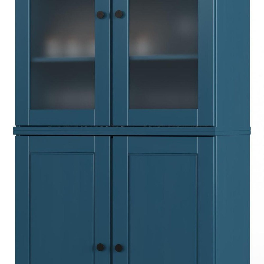 72" Teal Blue Solid Wood Four Door Two Drawer Pantry Or Storage Closet