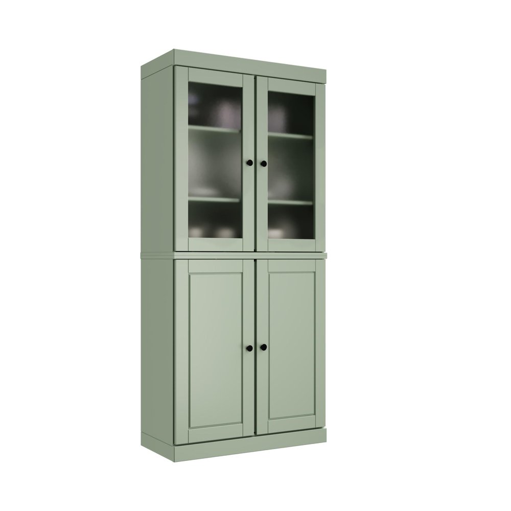 72" Sage Solid Wood Four Door Two Drawer Pantry Or Storage Closet