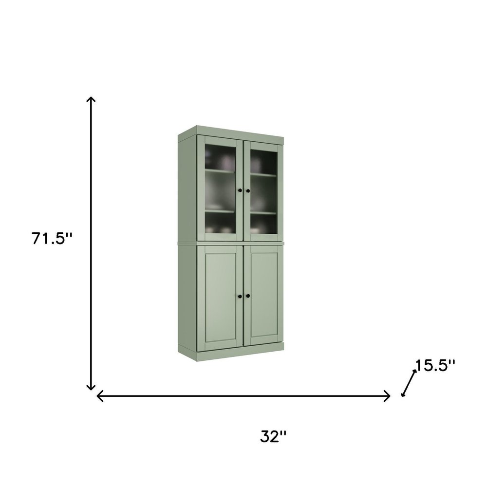 72" Sage Solid Wood Four Door Two Drawer Pantry Or Storage Closet