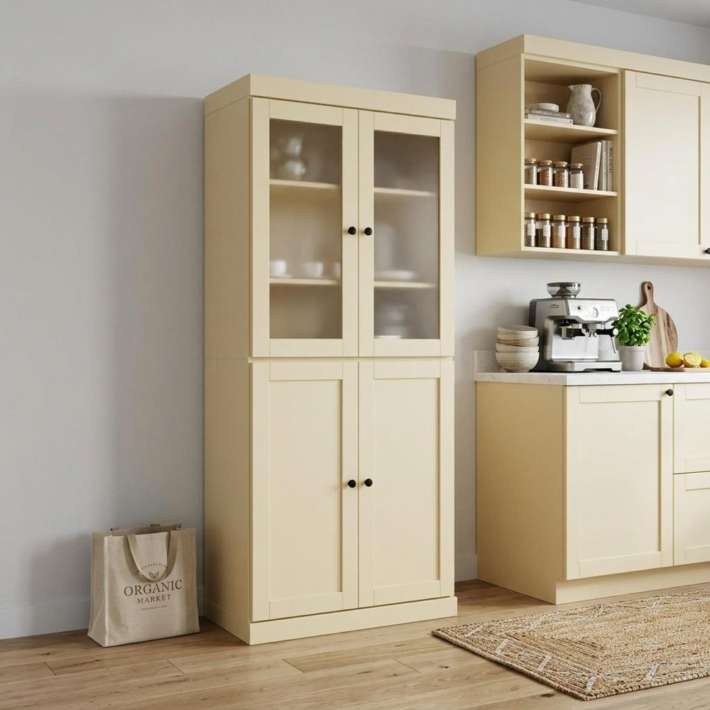 72" Yellow Solid Wood Four Door Pantry Or Storage Closet