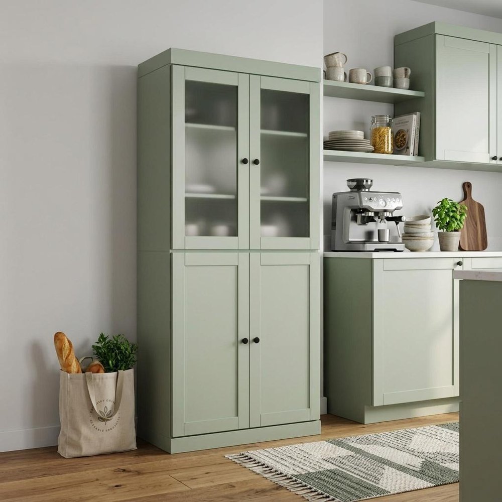 72" Sage Solid Wood Four Door Pantry Or Storage Closet