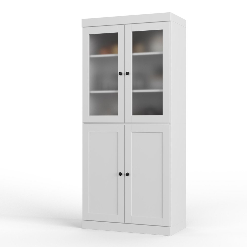 72" White Solid Wood Four Door Two Drawer Pantry Or Storage Closet