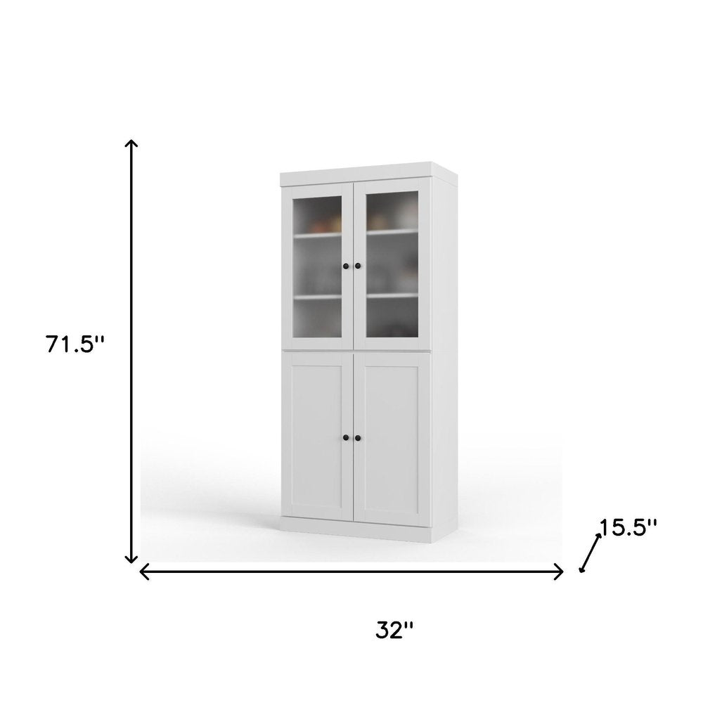 72" White Solid Wood Four Door Two Drawer Pantry Or Storage Closet