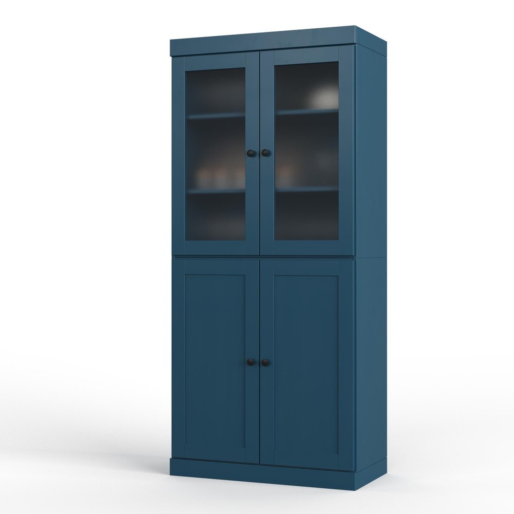 72" Teal Blue Solid Wood Four Door Two Drawer Pantry Or Storage Closet