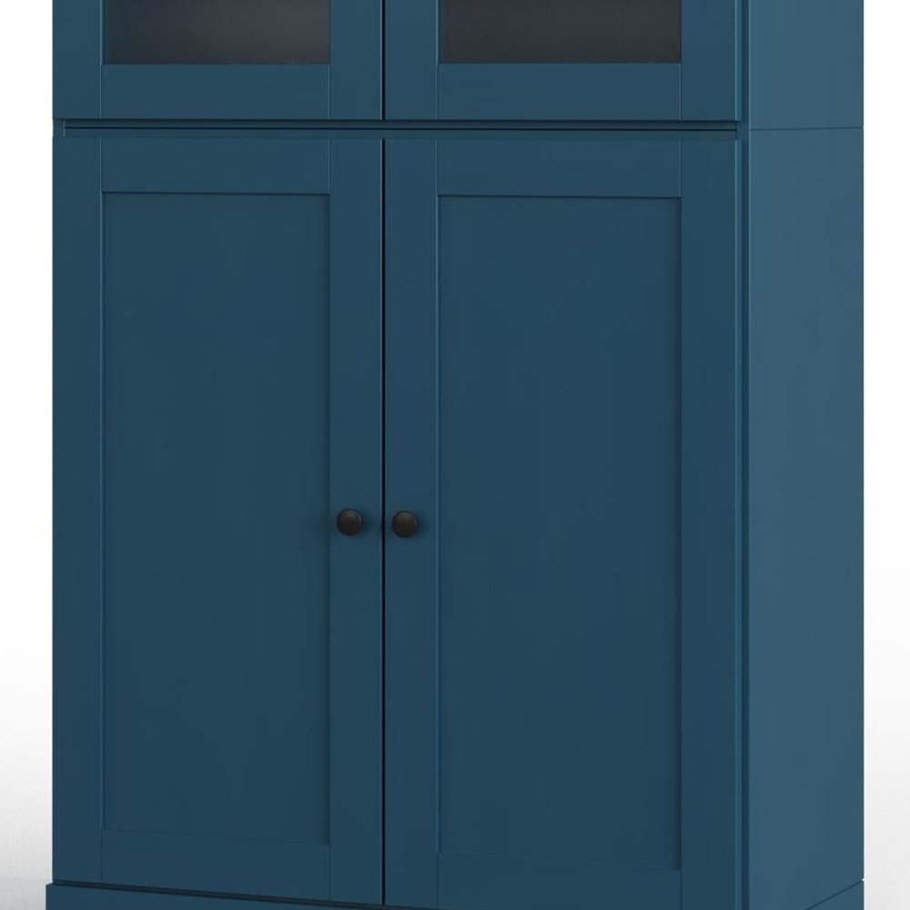72" Teal Blue Solid Wood Four Door Two Drawer Pantry Or Storage Closet