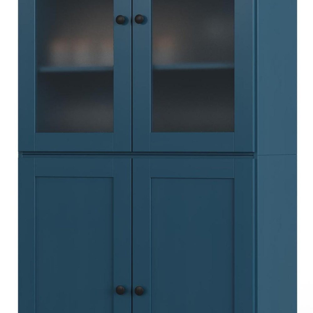 72" Teal Blue Solid Wood Four Door Two Drawer Pantry Or Storage Closet