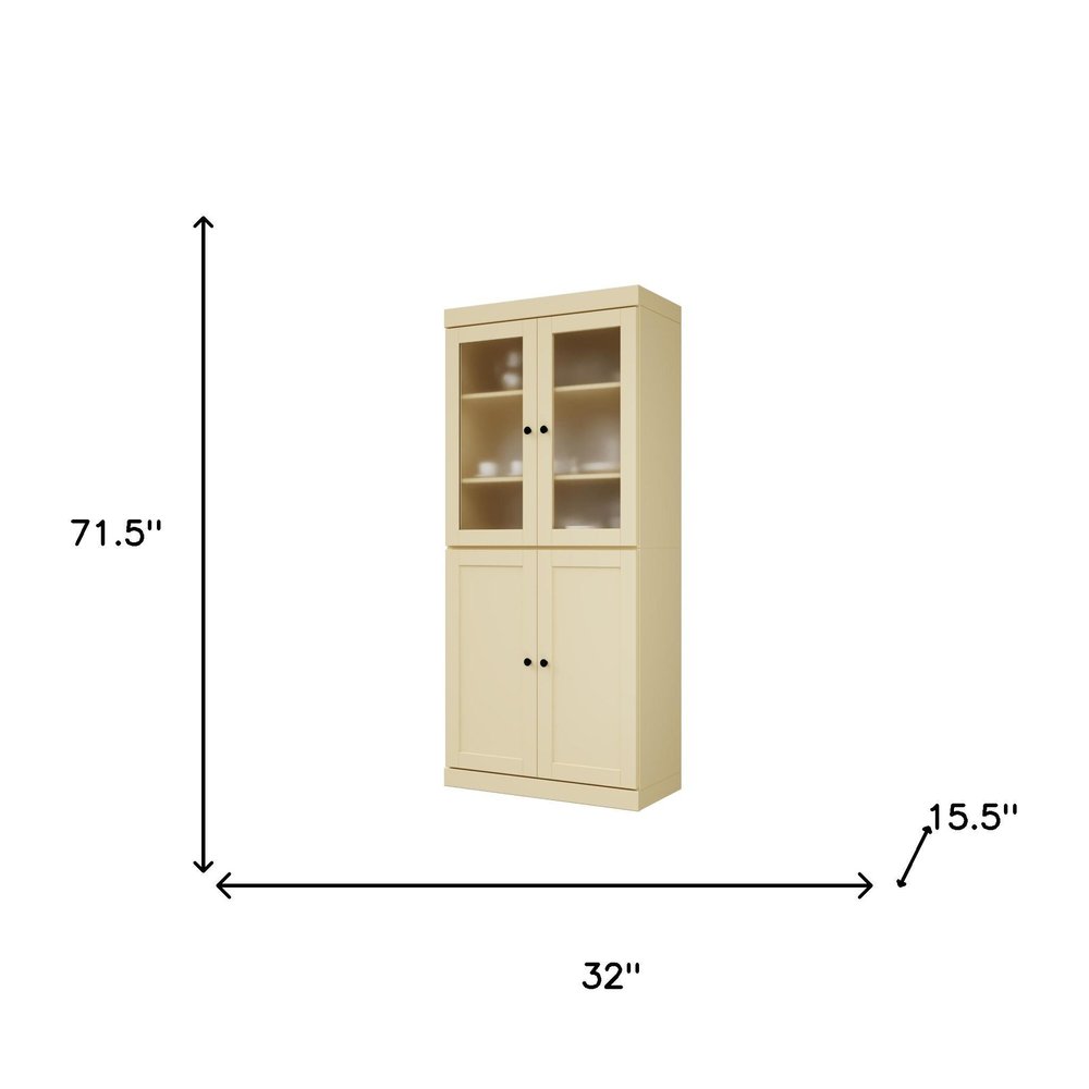 72" Yellow Solid Wood Four Door Two Drawer Pantry Or Storage Closet