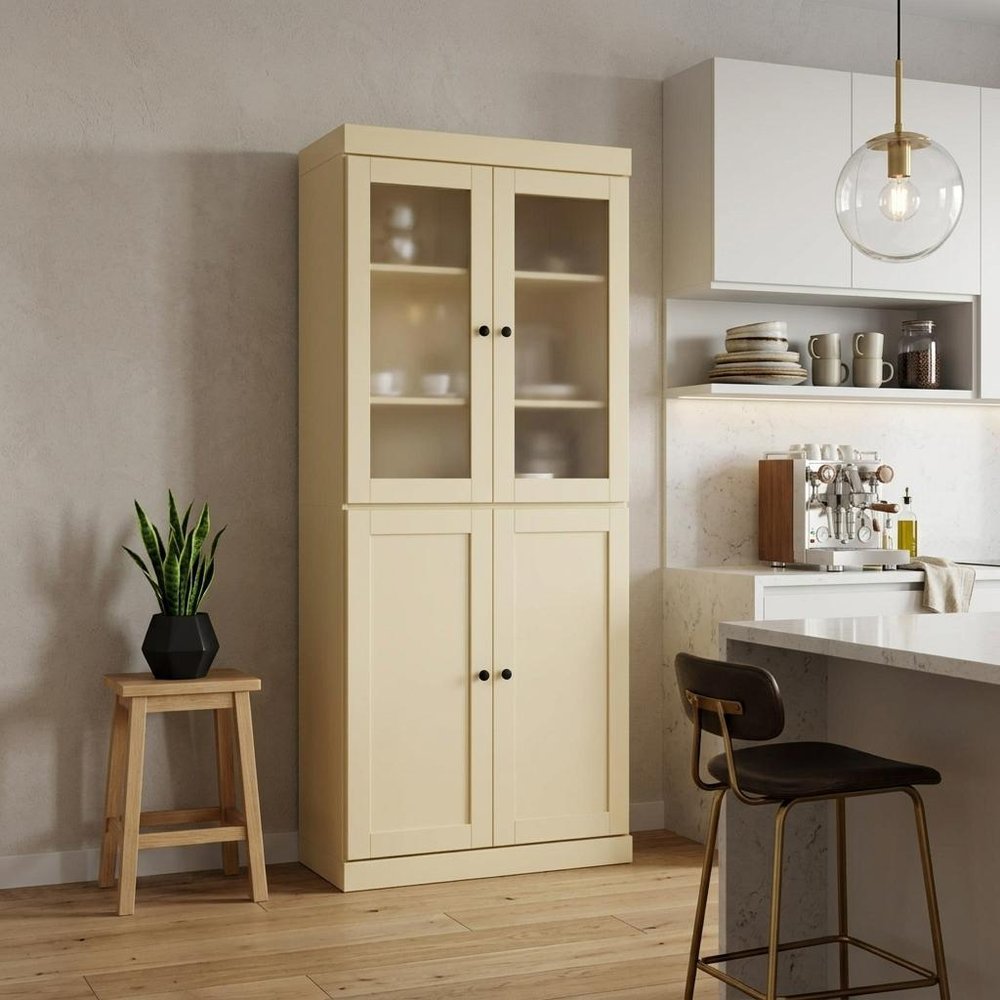 72" Yellow Solid Wood Four Door Two Drawer Pantry Or Storage Closet