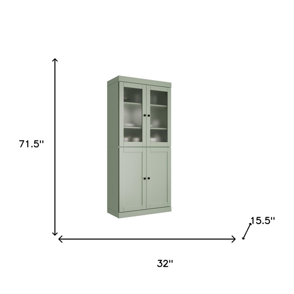 72" Sage Solid Wood Four Door Two Drawer Pantry Or Storage Closet