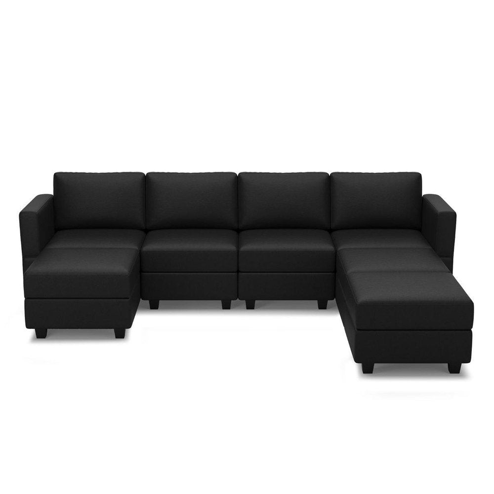 Black Faux Leather Modular Seven Piece Storage Sectional With Ottomans