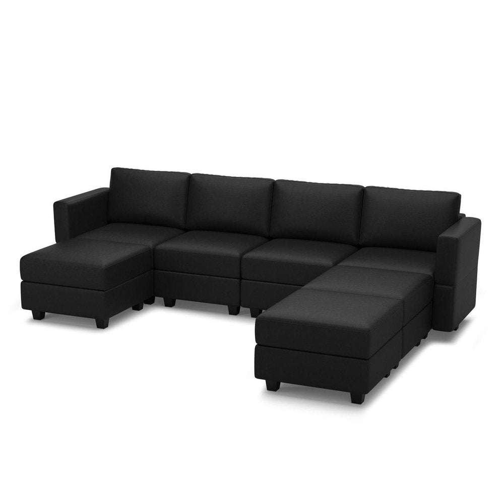 Black Faux Leather Modular Seven Piece Storage Sectional With Ottomans