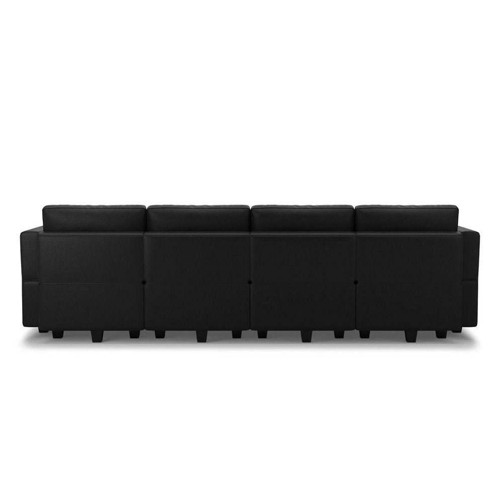 Black Faux Leather Modular Seven Piece Storage Sectional With Ottomans