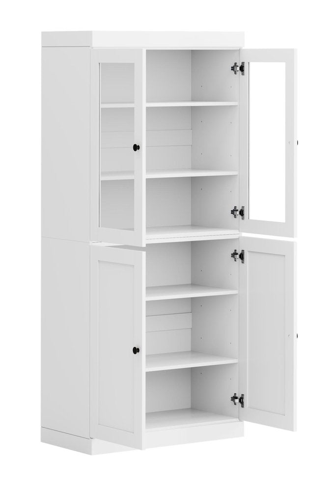 72" White Solid Wood Four Door Pantry Or Storage Closet