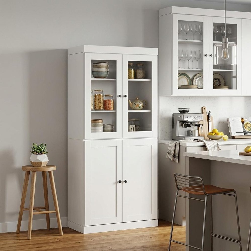 72" White Solid Wood Four Door Pantry Or Storage Closet