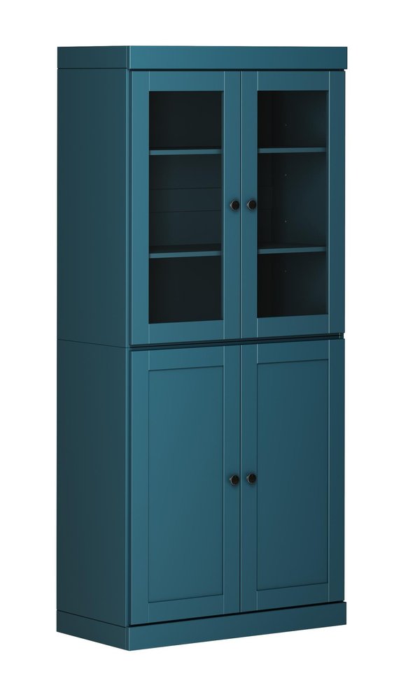 72" Teal Blue Solid Wood Four Door Pantry Or Storage Closet
