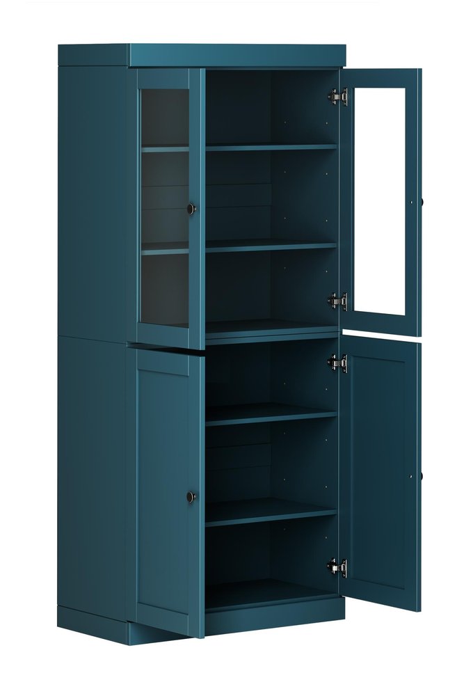 72" Teal Blue Solid Wood Four Door Pantry Or Storage Closet