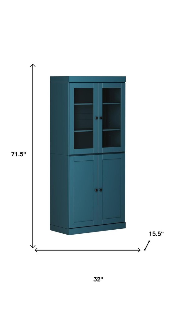 72" Teal Blue Solid Wood Four Door Pantry Or Storage Closet